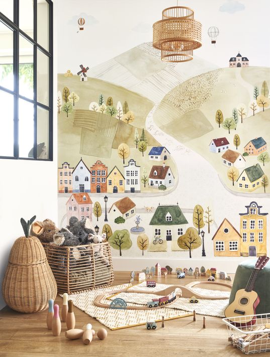 Mural infantil Panorámico -  CASITAS EN EL PUEBLO