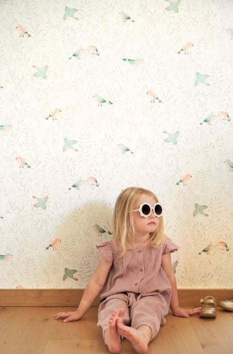 Papel pintado infantil -  PÁJAROS VOLANDO VERDE MINT | Perfecta para la habitación de tus hijos | Il Mondo di Alex