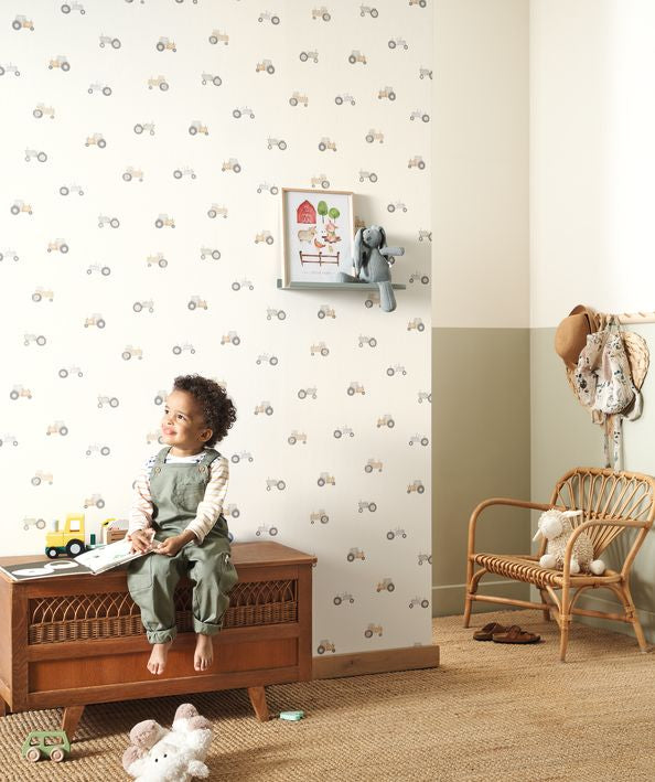 Papel pintado infantil -  VINTAGE TRACTOR NATURAL | Perfecta para la habitación de tus hijos | Il Mondo di Alex