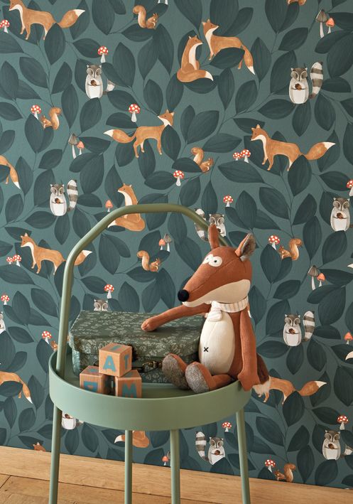 Papel pintado infantil - WOODLAND FRIENDS AZUL TINTA | Perfecta para la habitación de tus hijos | Il Mondo di Alex