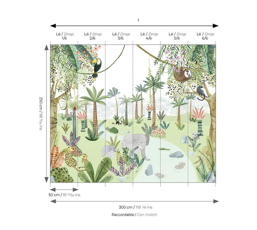 Mural infantil Panorámico - EN EL CORAZÓN DE LA SELVA