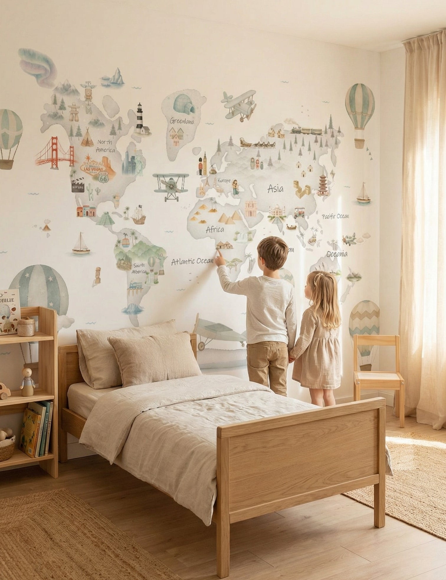 Mural de papel pintado - MAPA MUNDI GRIS ADVENTURE I | Perfecta para la habitación de tus hijos | Il Mondo di Alex