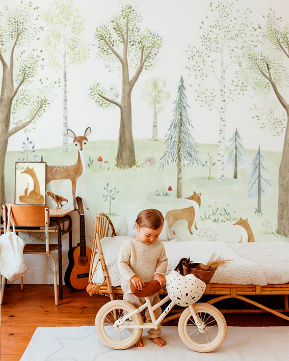 Mural infantil Panorámico -  EL BOSQUE ENCANTADO CON CIERVO