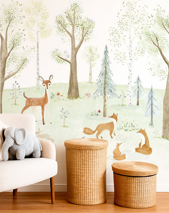 Mural infantil Panorámico -  EL BOSQUE ENCANTADO CON CIERVO