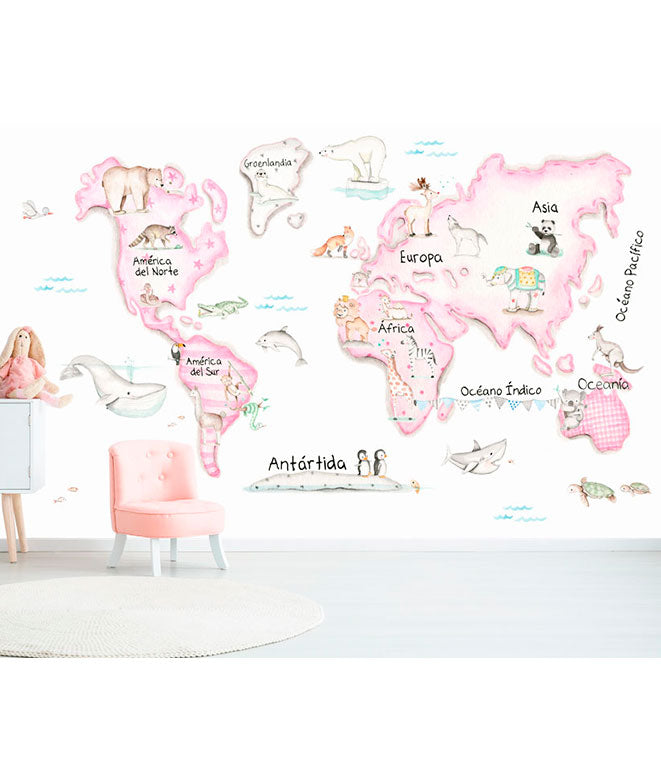 MAP MUNDI PINK Mural wallpaper