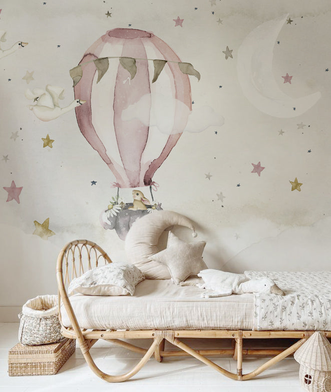 GLOBO ROSA FANTASY Mural de papel pintado infantil | [variant_title] | Perfecta para la habitación de tus hijos | Il Mondo di Alex