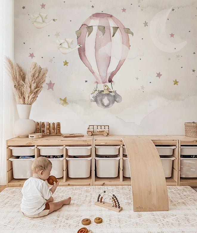 GLOBO ROSA FANTASY Mural de papel pintado infantil | [variant_title] | Perfecta para la habitación de tus hijos | Il Mondo di Alex