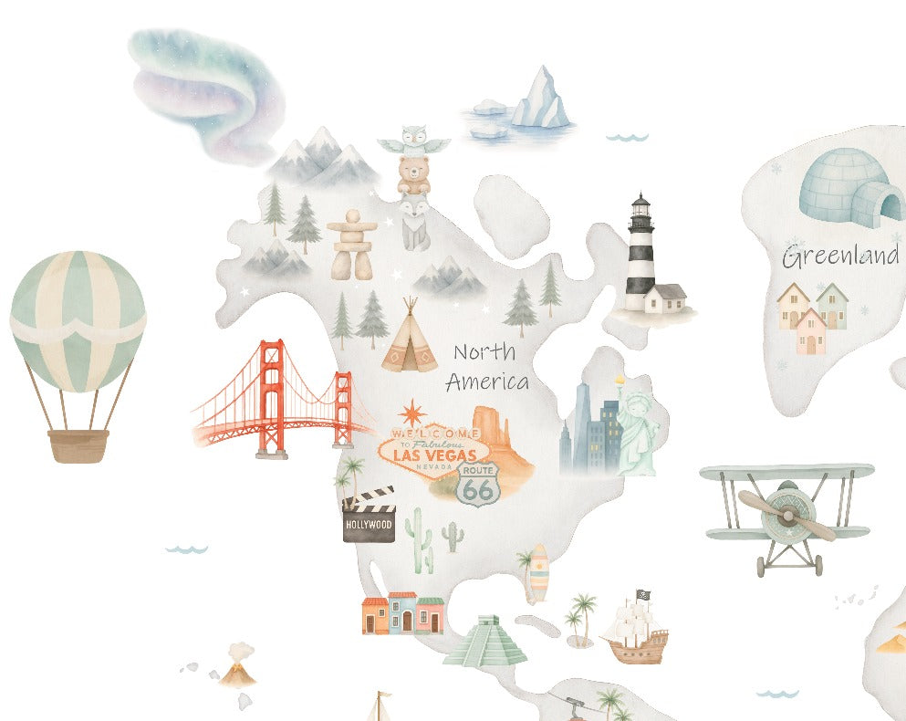 Mural de papel pintado - MAPA MUNDI GRIS ADVENTURE I | Perfecta para la habitación de tus hijos | Il Mondo di Alex