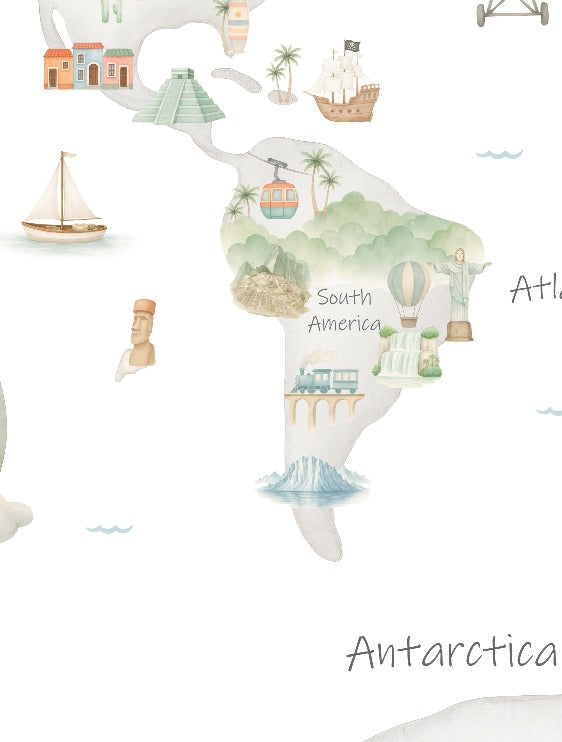 Mural de papel pintado - MAPA MUNDI GRIS ADVENTURE I | Perfecta para la habitación de tus hijos | Il Mondo di Alex
