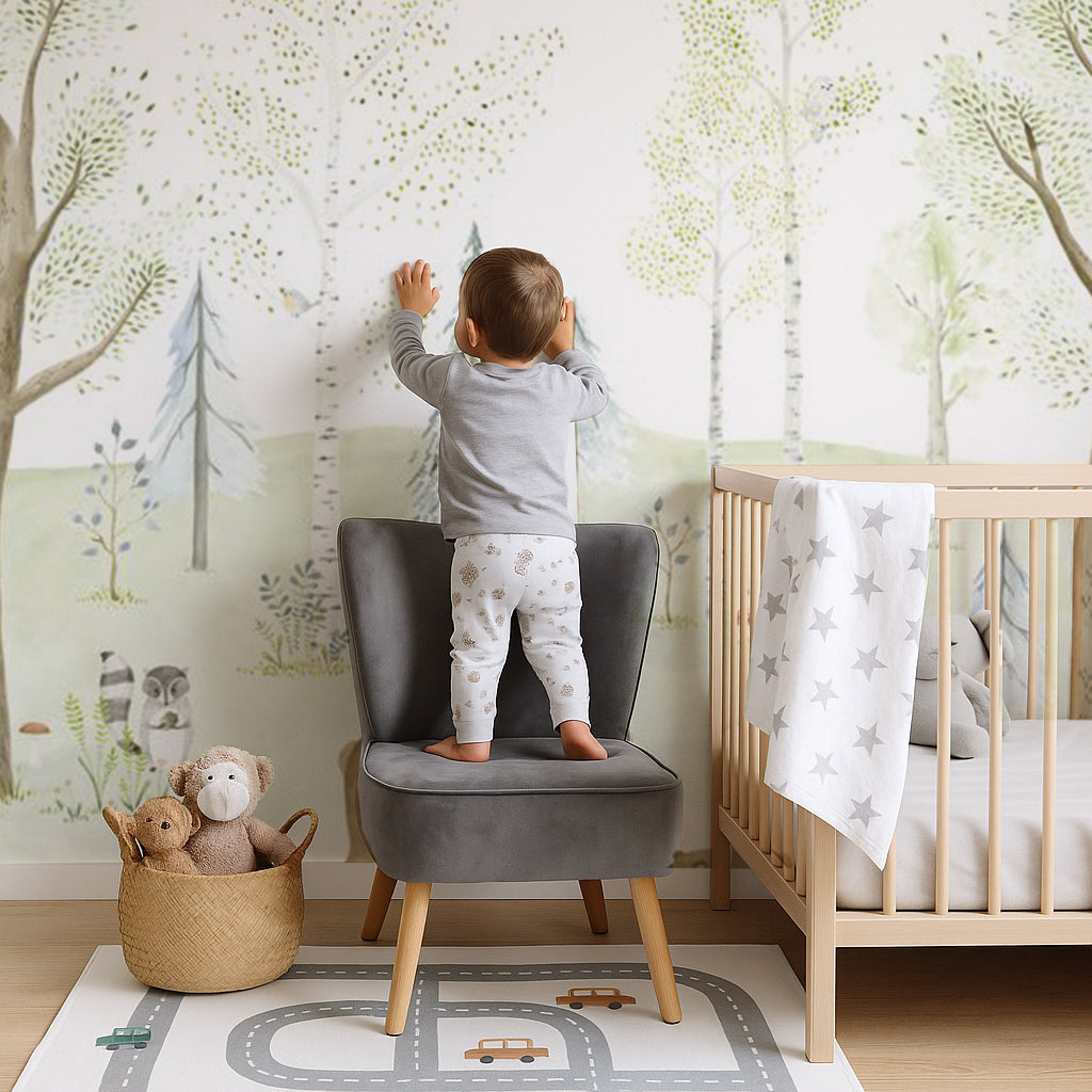 Mural infantil Panorámico -  EL BOSQUE ENCANTADO CON OSO