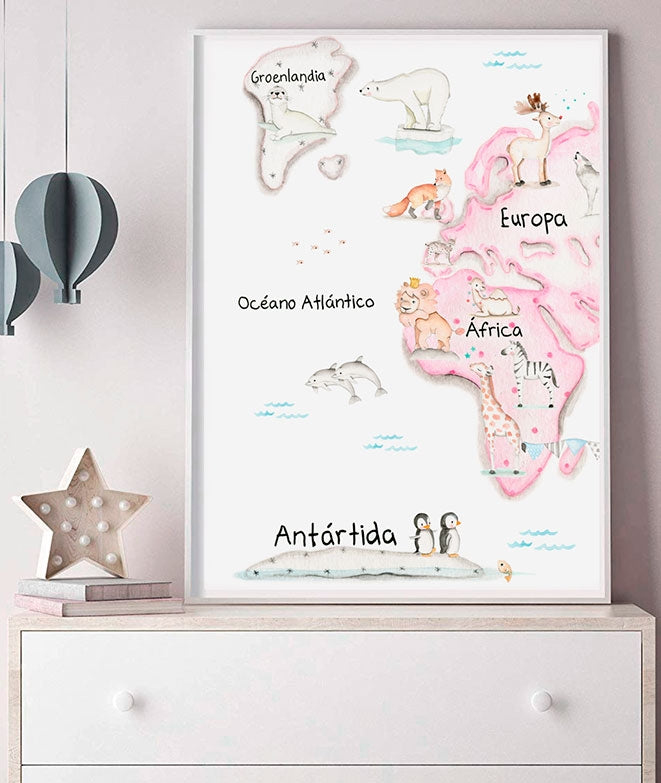 MAPA MUNDI ROSA Pack de cuadros infantil