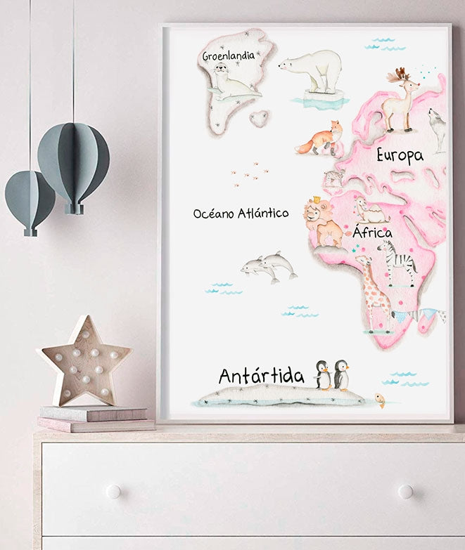 MAPA MUNDI TRAVEL ROSA Pack de cuadros infantil