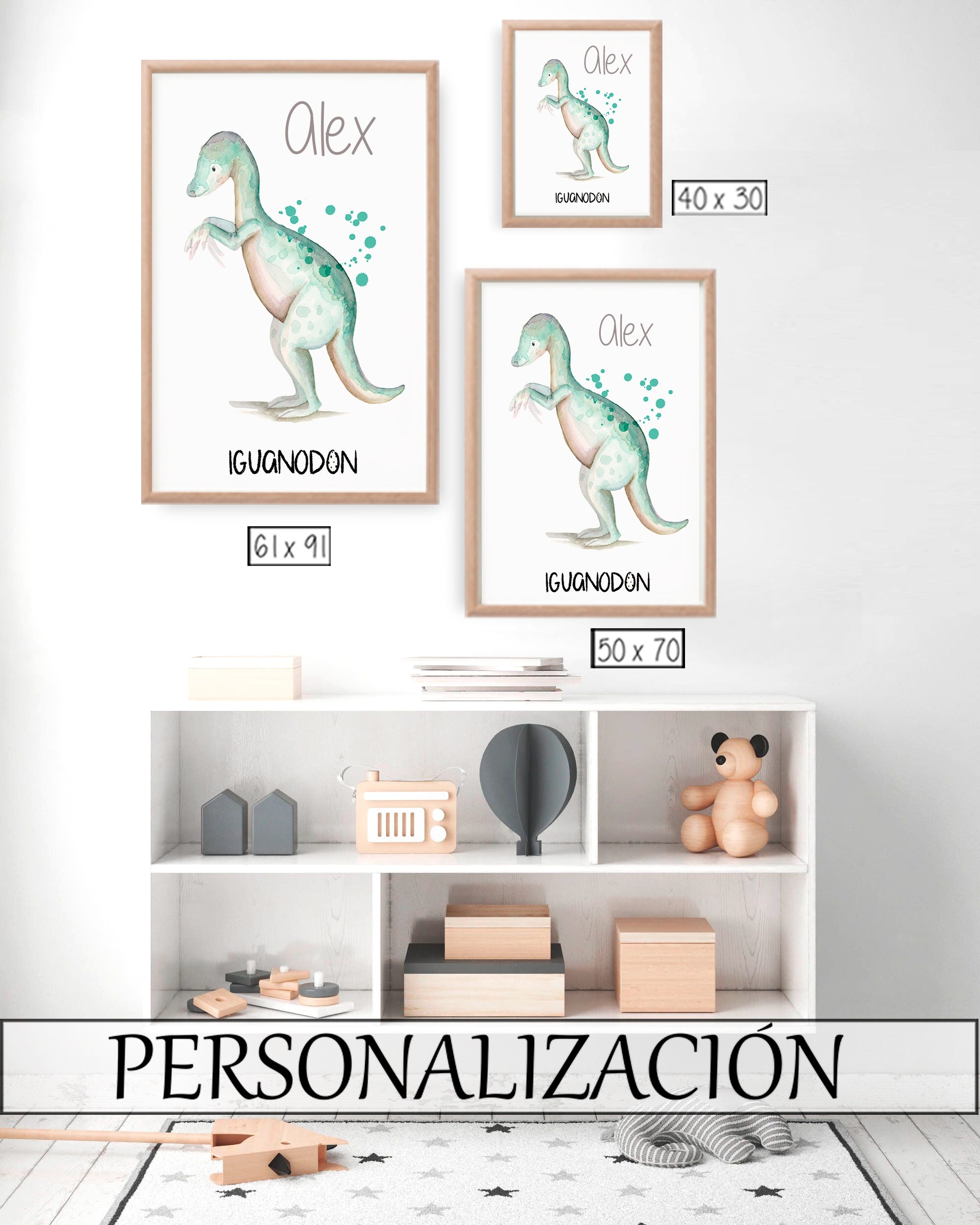 DINO IGUANADON Cuadro infantil personalizado