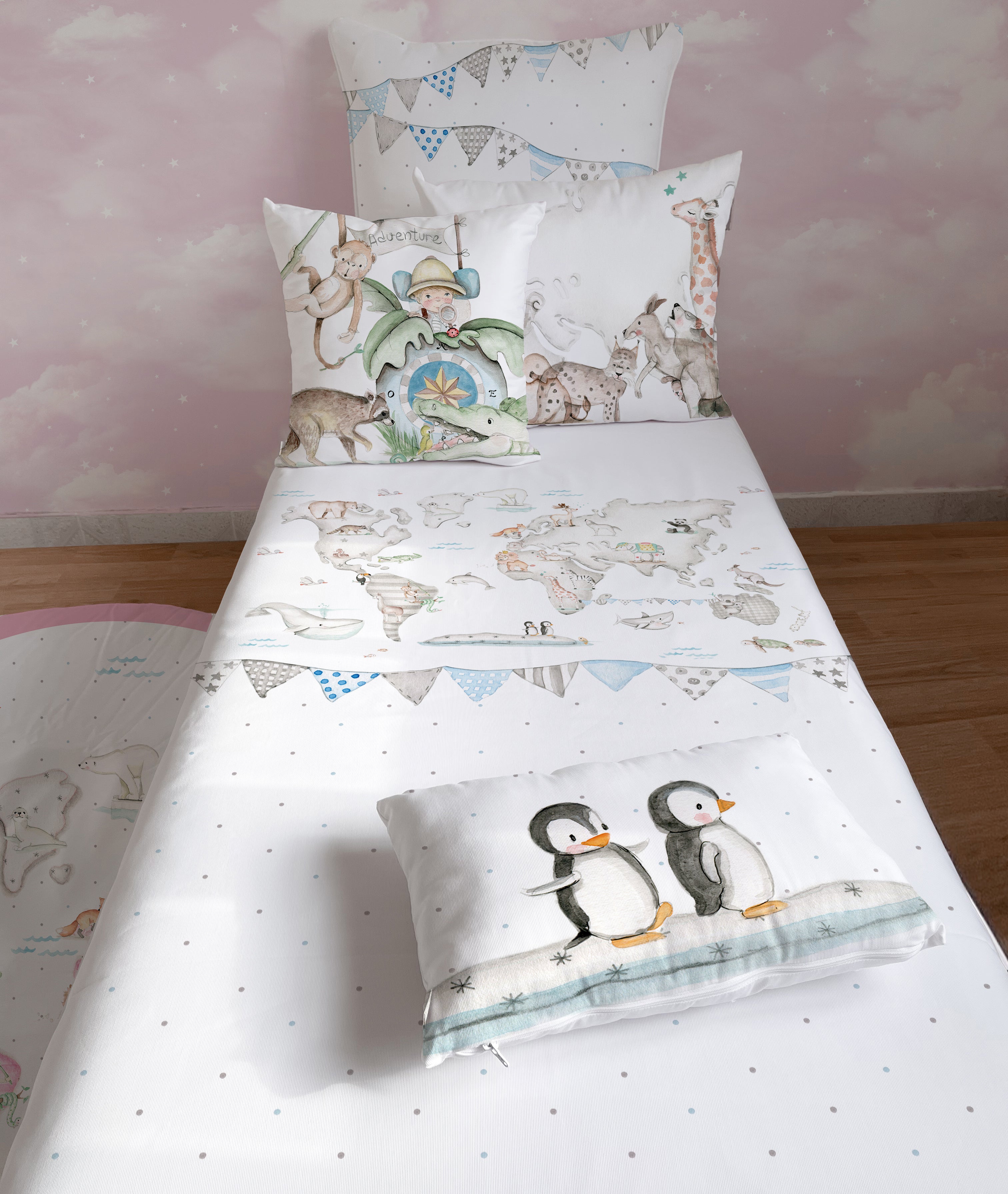 MAPA MUNDI GRIS Funda Nórdica infantil