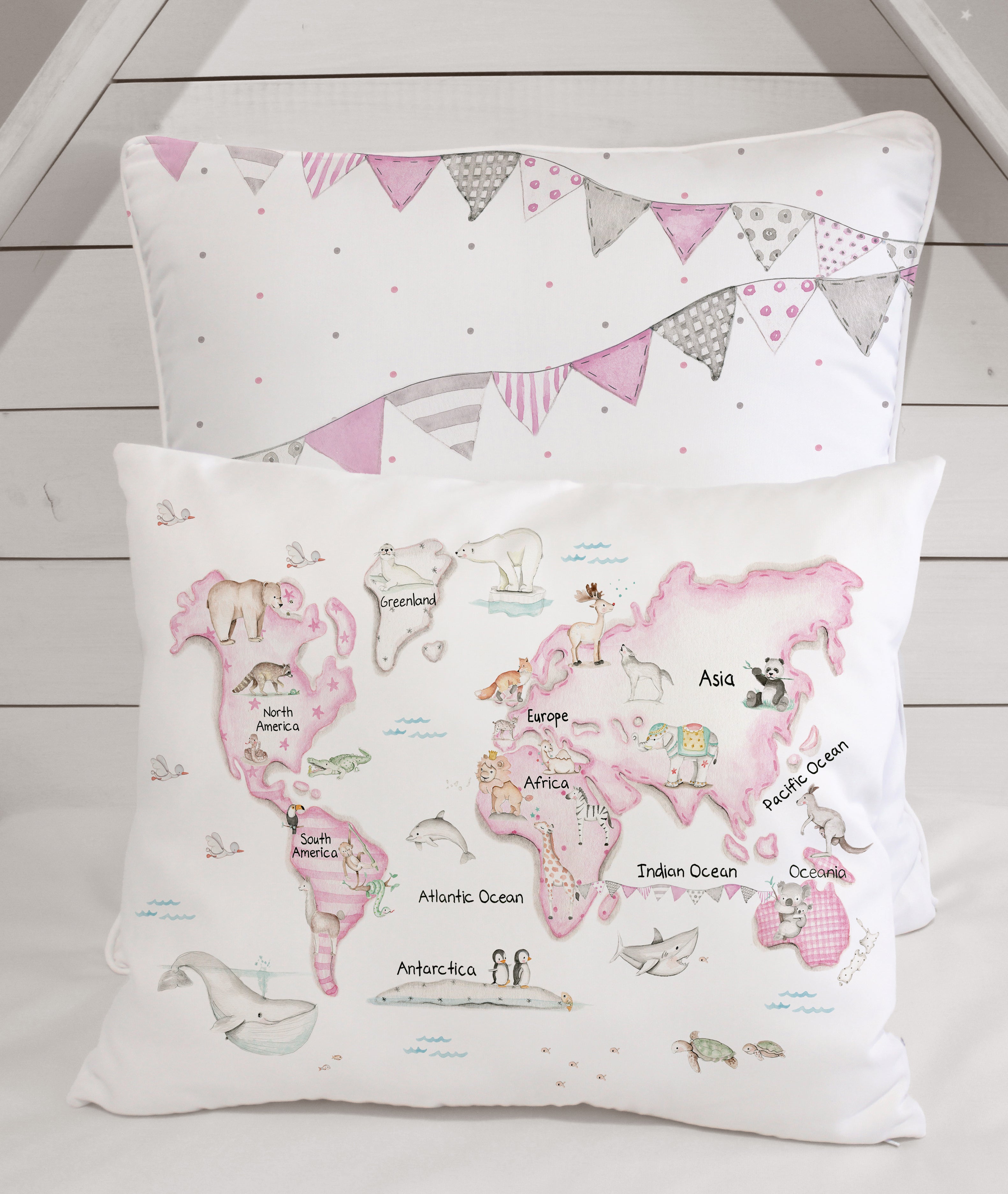 Cojín infantil MAPA MUNDI ROSA