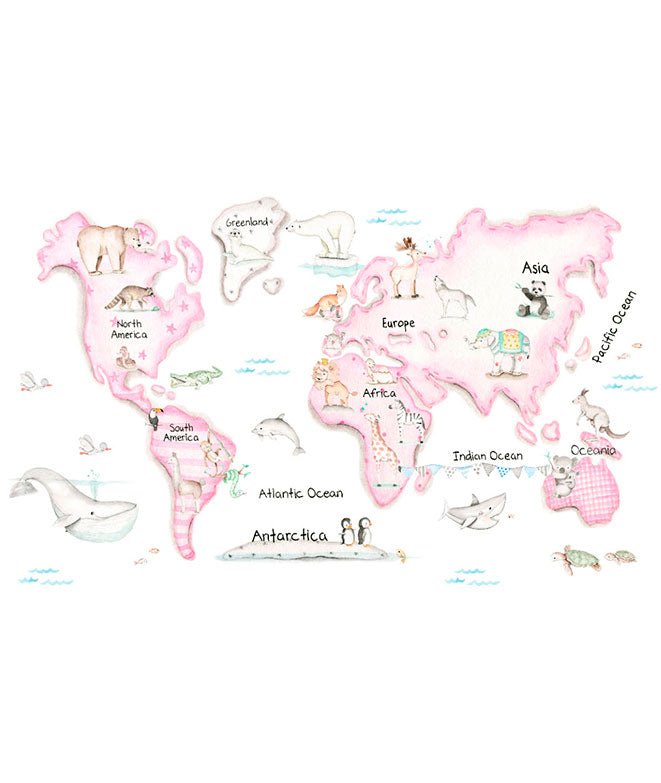 MAPA MUNDI ROSA Mural de papel pintado | [variant_title] | Perfecta para la habitación de tus hijos | Il Mondo di Alex