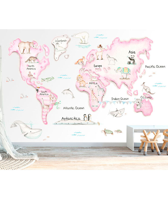 MAPA MUNDI ROSA Mural de papel pintado | [variant_title] | Perfecta para la habitación de tus hijos | Il Mondo di Alex