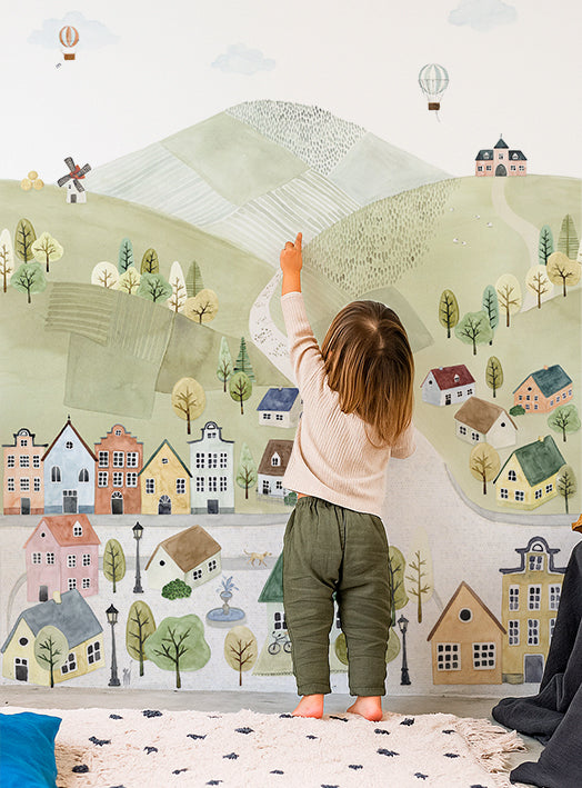 Mural infantil Panorámico -  CASITAS EN EL PUEBLO