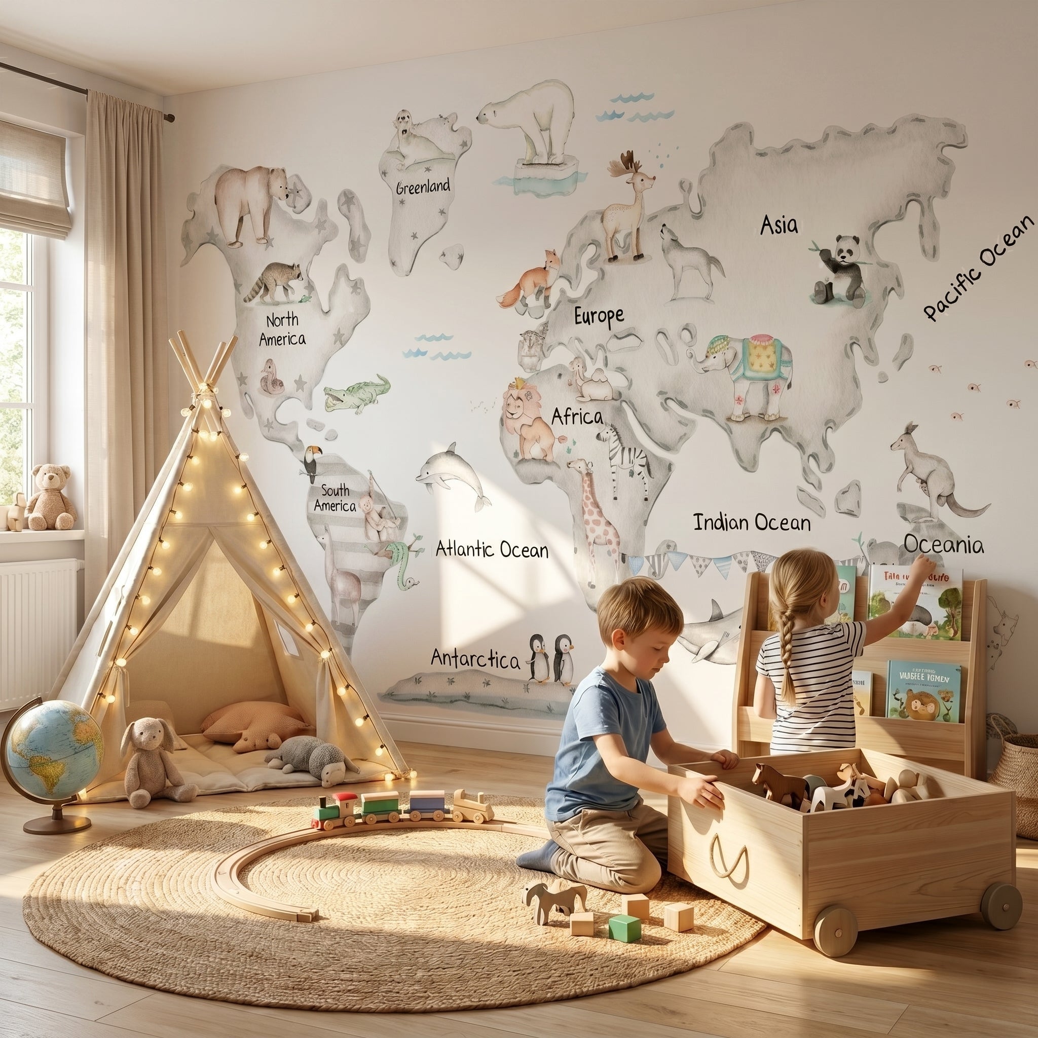 MAPPA DEL MONDO GRIGIA Carta da parati murale