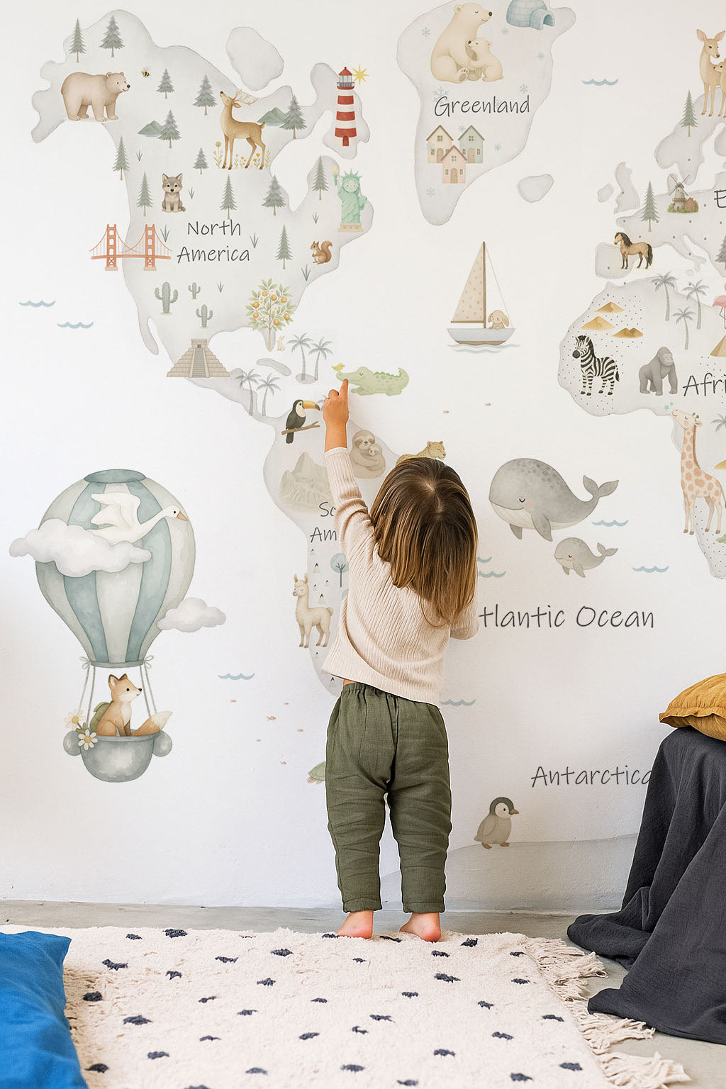 Mappa del mondo grigia dei continenti, Carta da parati murale