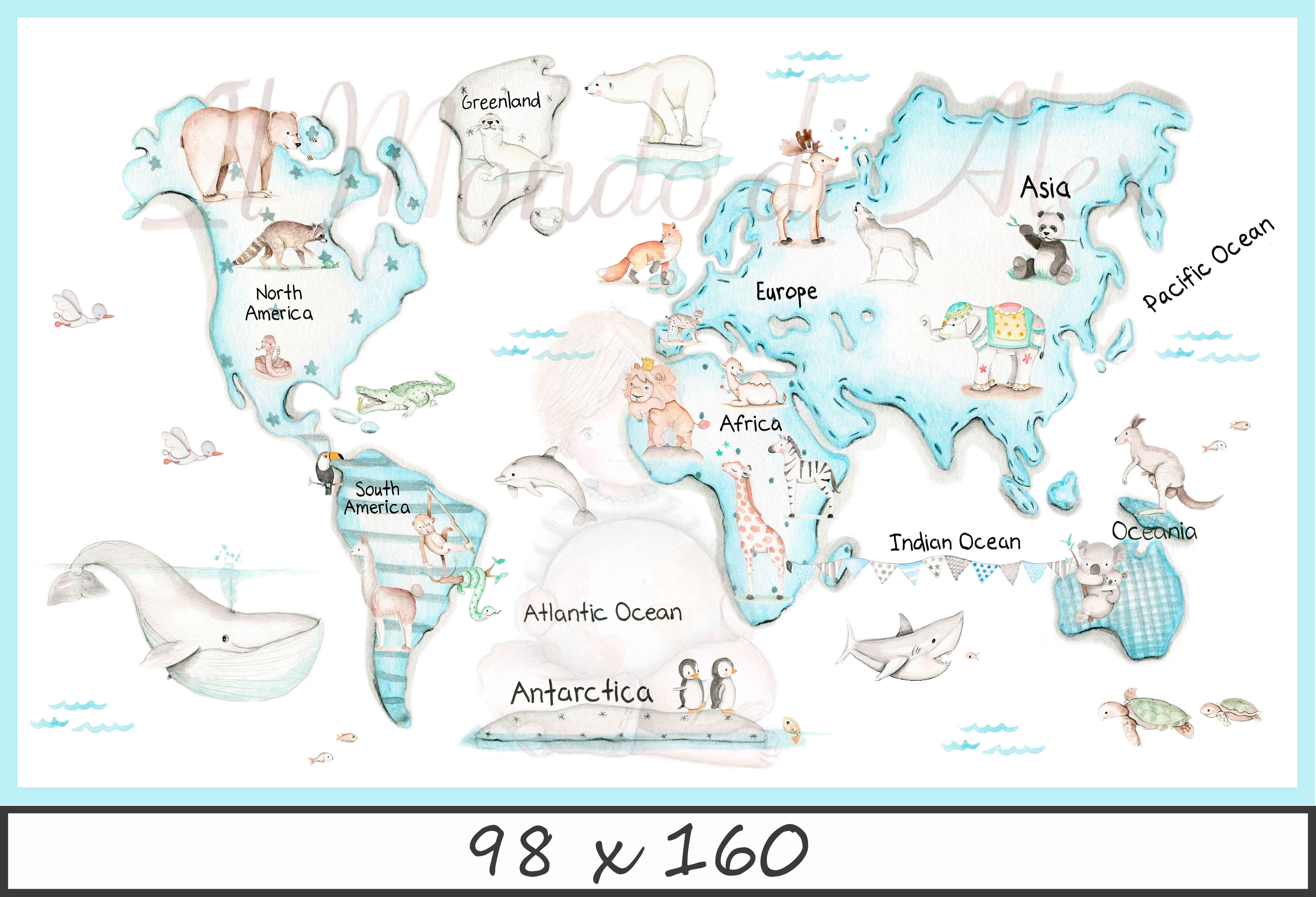 MAPA MUNDI AZUL Póster autoadhesivo