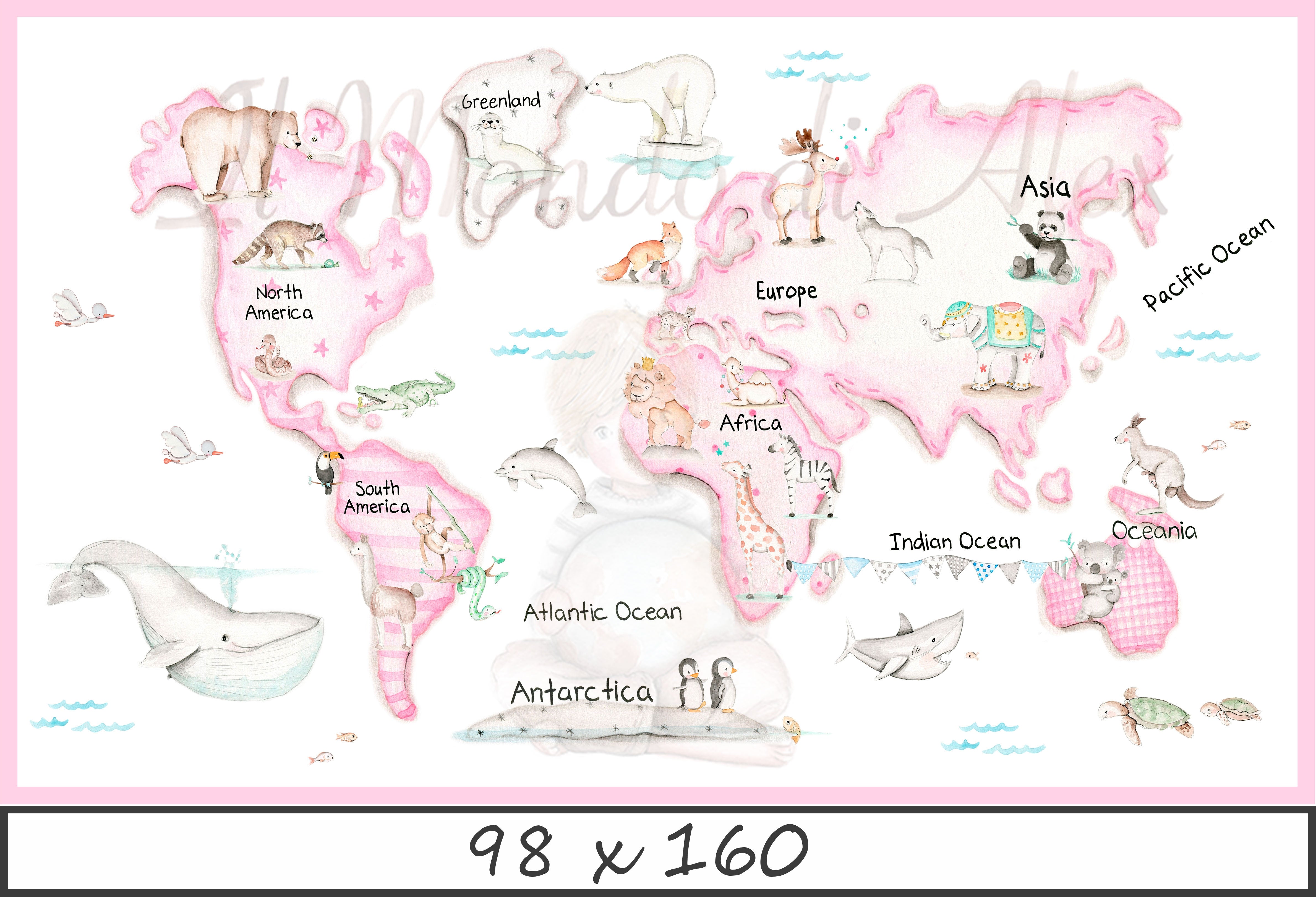 MAPA MUNDI ROSA Póster autoadhesivo