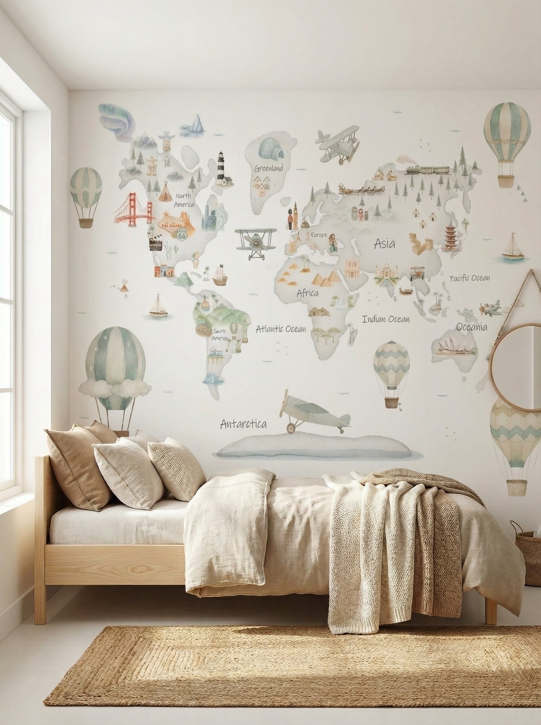 Mural de papel pintado - MAPA MUNDI GRIS ADVENTURE I | Perfecta para la habitación de tus hijos | Il Mondo di Alex