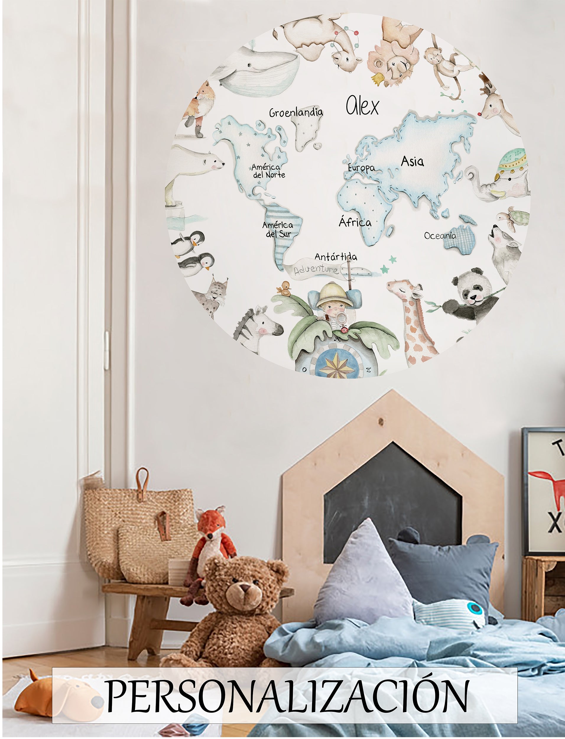 MAPA MUNDI AZUL EXPLORADOR Ventana mágica infantil