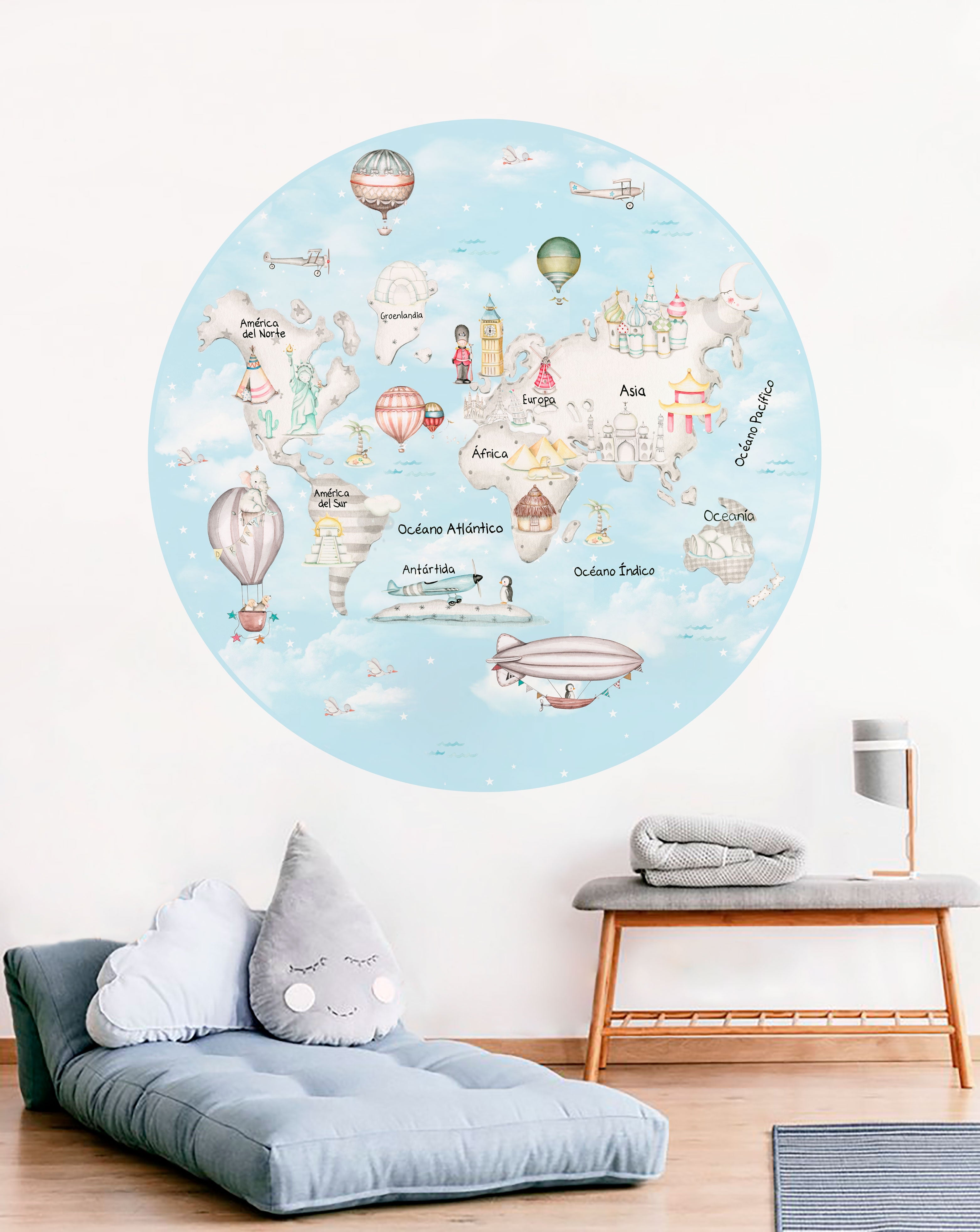 MAPA MUNDI TRAVEL GRIS F.AZUL Ventana mágica infantil